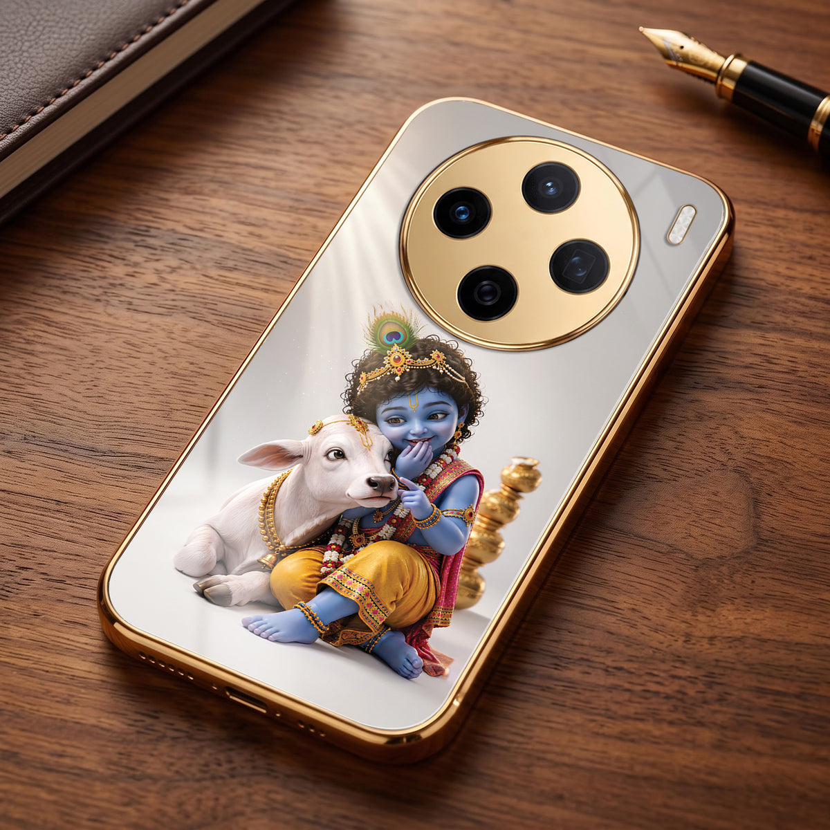 Vivo X200 5G Bal Krishna Blessings Gold Electroplated Glass Phone Back Case