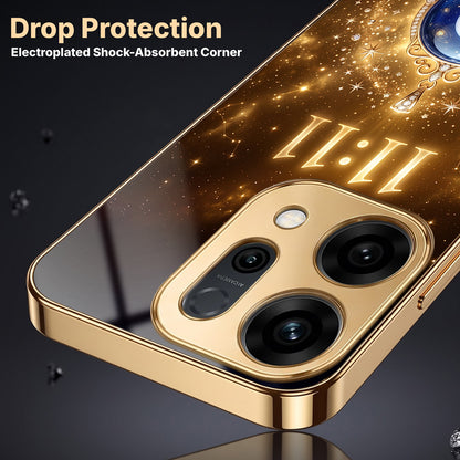 Oppo Reno 14 5G God’s Plan Evil Eye Gold Electroplated Glass Phone Back Case