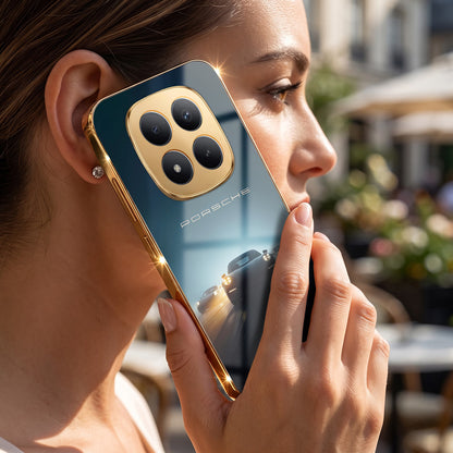 Redmi Note 15 Pro Plus 5G Porsche Luxury Gold Electroplated Glass Phone Back Case