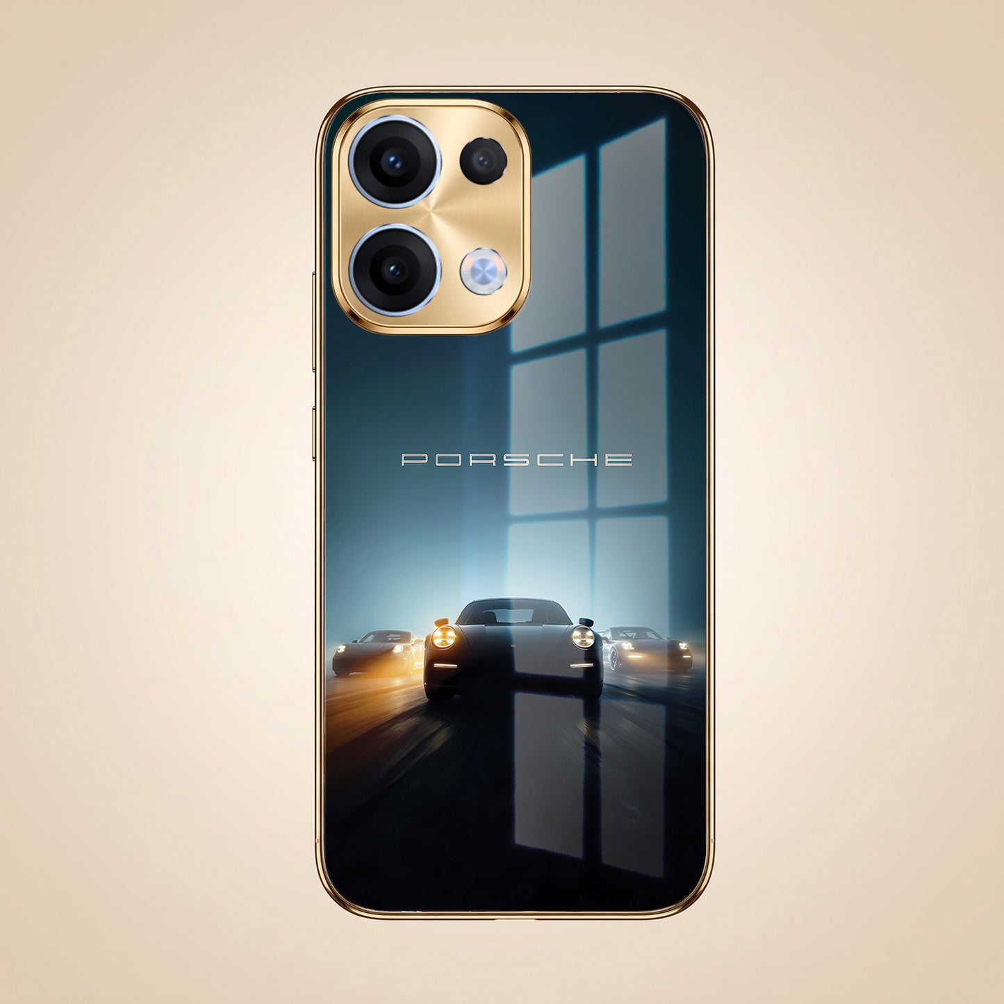 Oppo Reno 13 5G Porsche Luxury Gold Electroplated Glass Phone Back Case