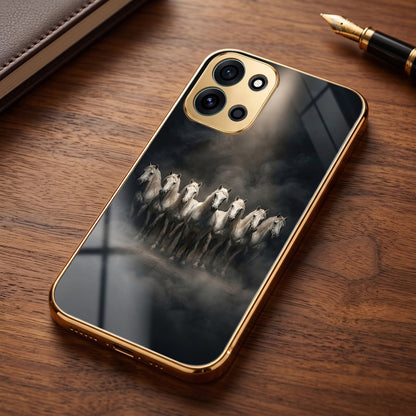OnePlus Nord 6 5G Running Horses Gold Electroplated Glass Phone Back Case