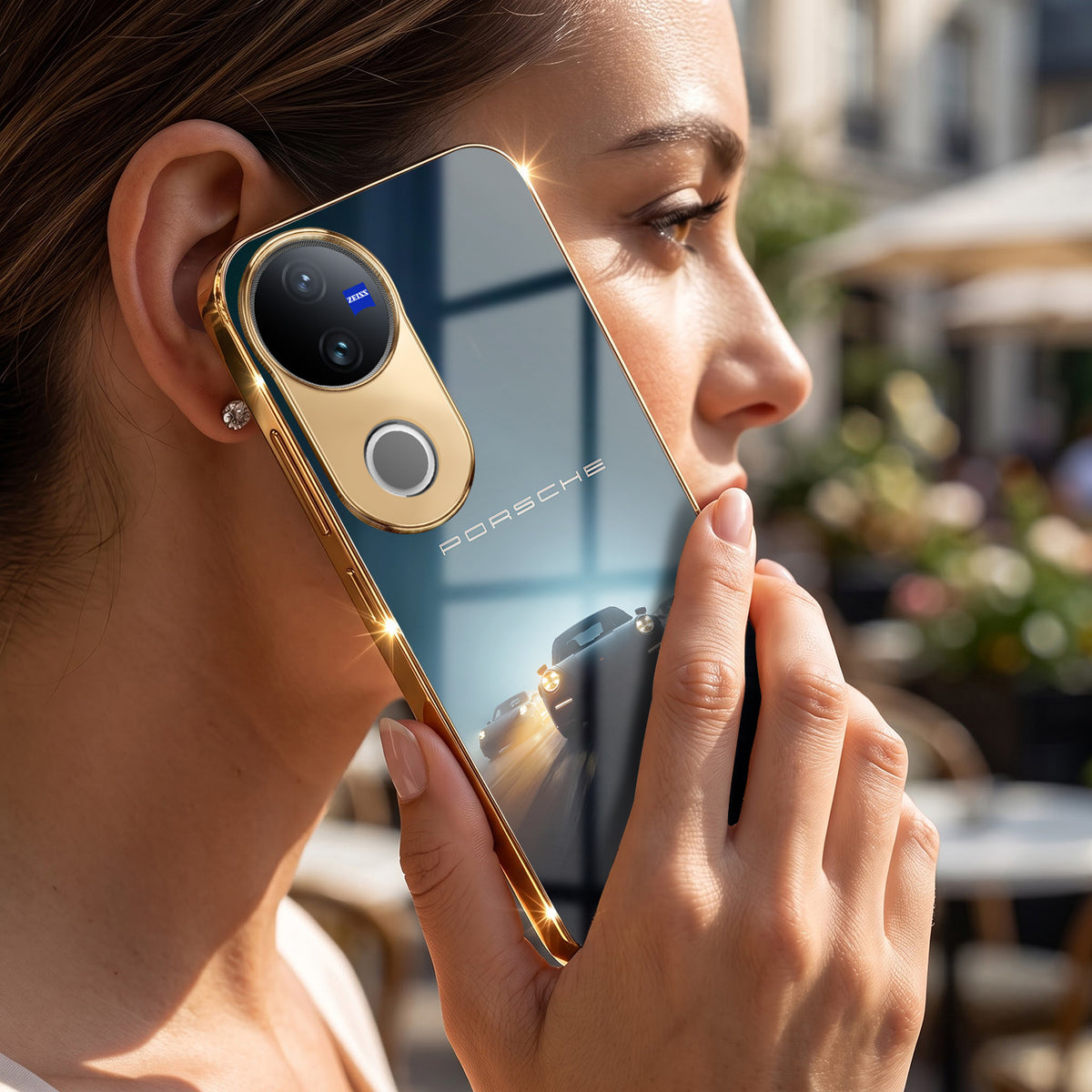 Vivo V50 5G Porsche Luxury Gold Electroplated Glass Phone Back Case