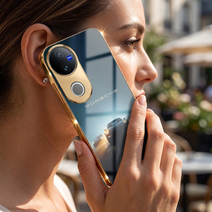 Vivo V50 5G Porsche Luxury Gold Electroplated Glass Phone Back Case
