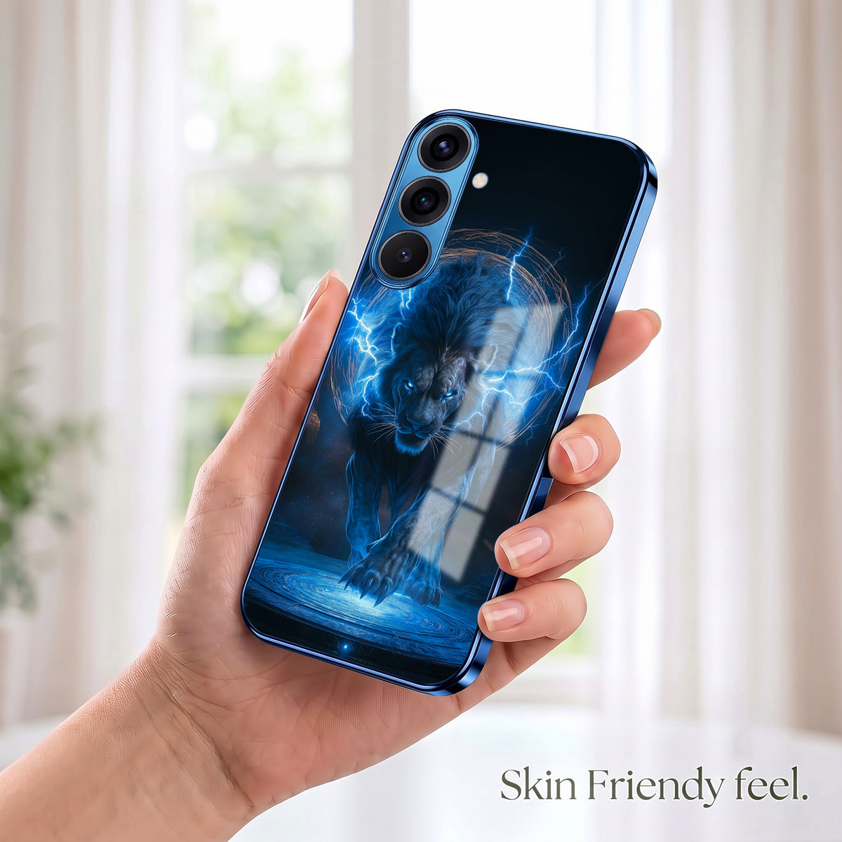 Samsung Galaxy A36 5G Thunder Titan Lion Blue Electroplated Glass Phone Back Case