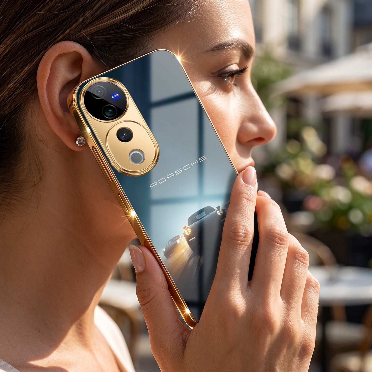 Vivo V40 Pro 5G Porsche Luxury Gold Electroplated Glass Phone Back Case