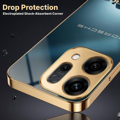 Oppo Reno 14 5G Porsche Luxury Gold Electroplated Glass Phone Back Case