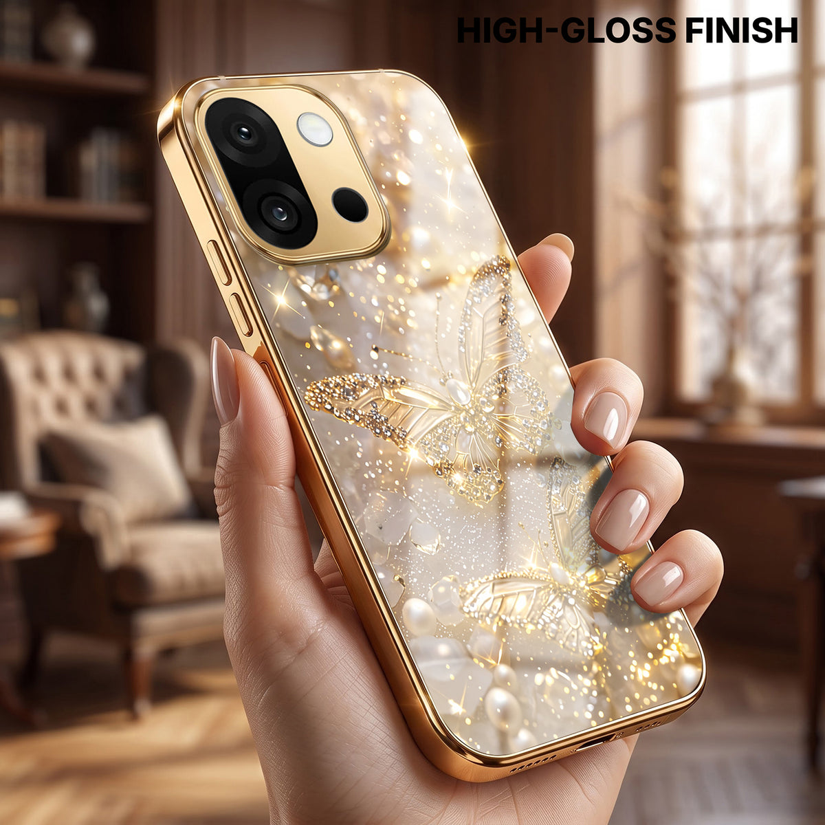OnePlus 13s 5G Golden Butterfly Gold Electroplated Glass Phone Back Case
