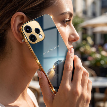Oppo Reno 15 5G Porsche Luxury Gold Electroplated Glass Phone Back Case