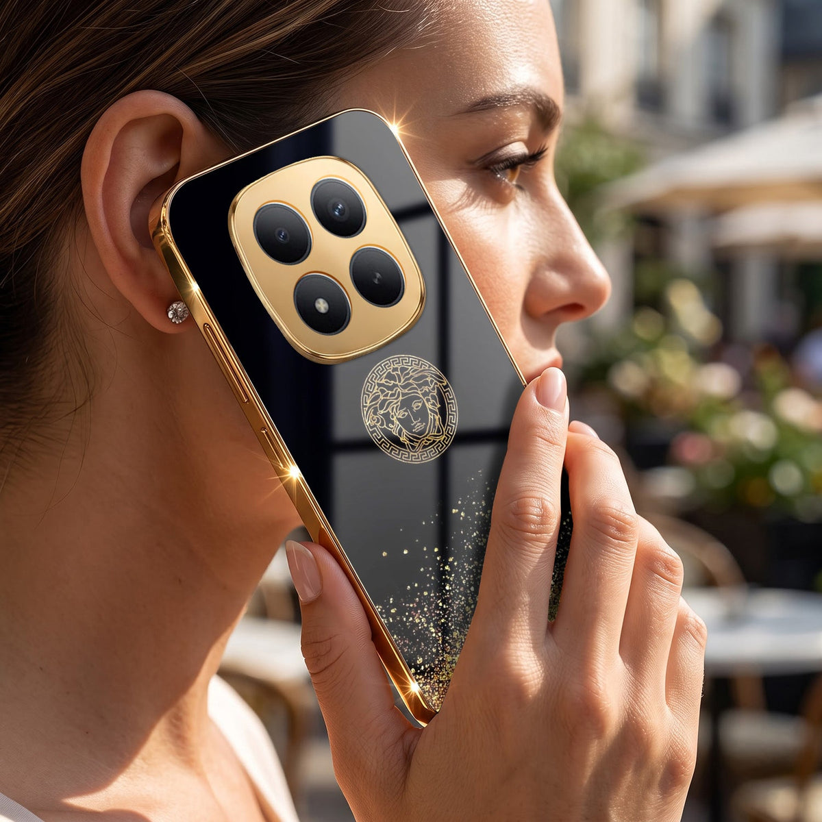 Redmi Note 15 Pro+ 5G Medusa Head Gold Electroplated Glass Phone Back Case