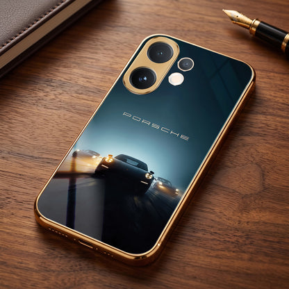 Vivo V60 5G Porsche Luxury Gold Electroplated Glass Phone Back Case