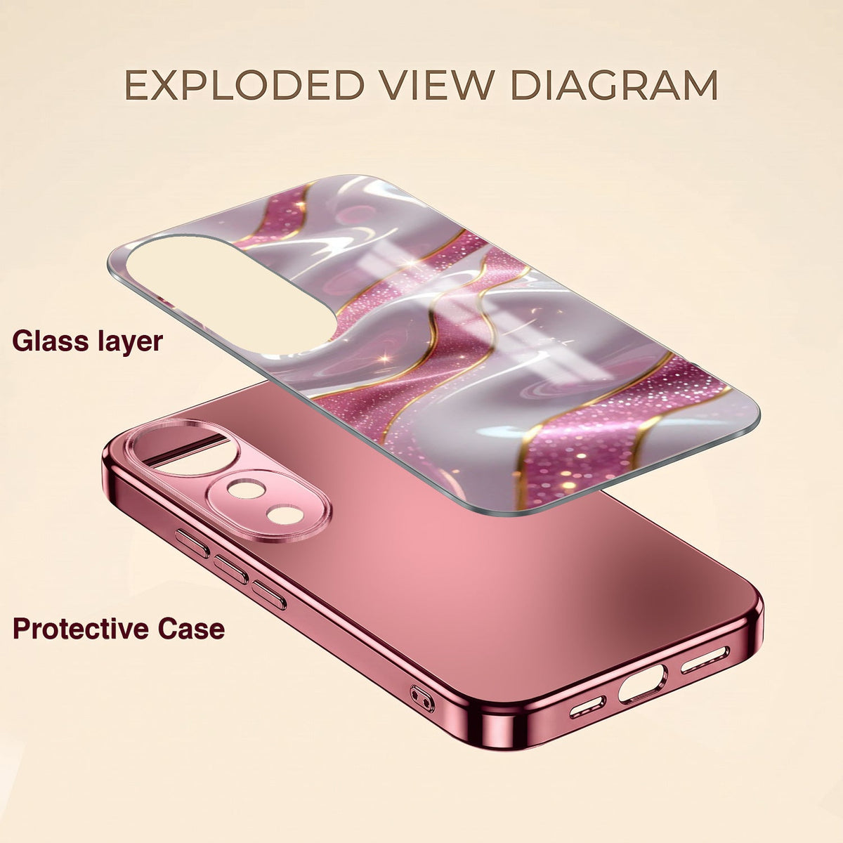 Vivo V40 Pro 5G Pearl Marble Pink Electroplated Glass Phone Back Case
