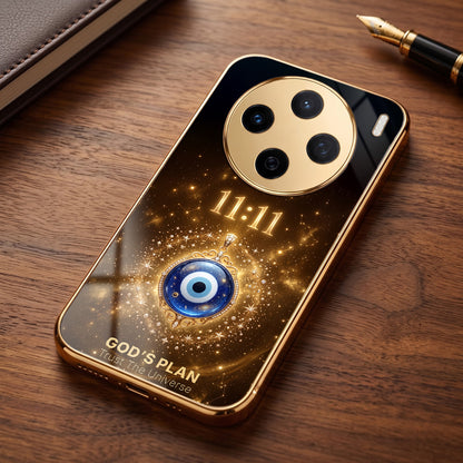 Vivo X200 5G God’s Plan Evil Eye Gold Electroplated Glass Phone Back Case