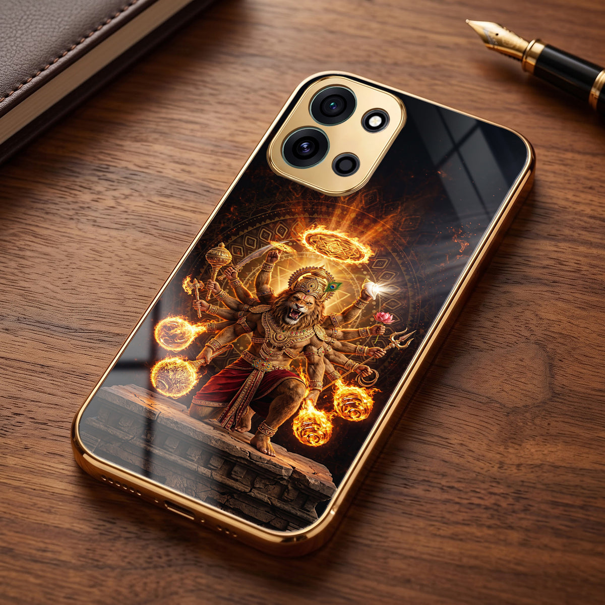OnePlus Nord 6 5G Lord Narasimha Gold Electroplated Glass Phone Back Case