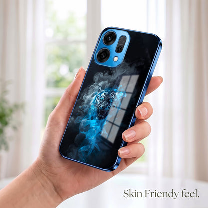 Oppo Reno 14 5G Blue Spirit Tiger Blue Electroplated Glass Phone Back Case