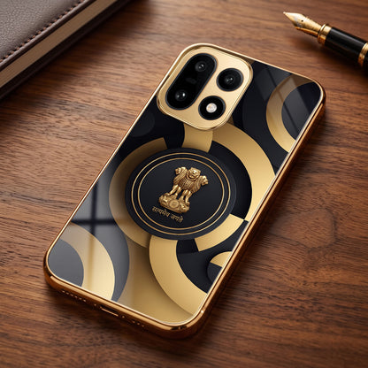 OnePlus 15 5G Royal Emblem Gold Electroplated Glass Phone Back Case