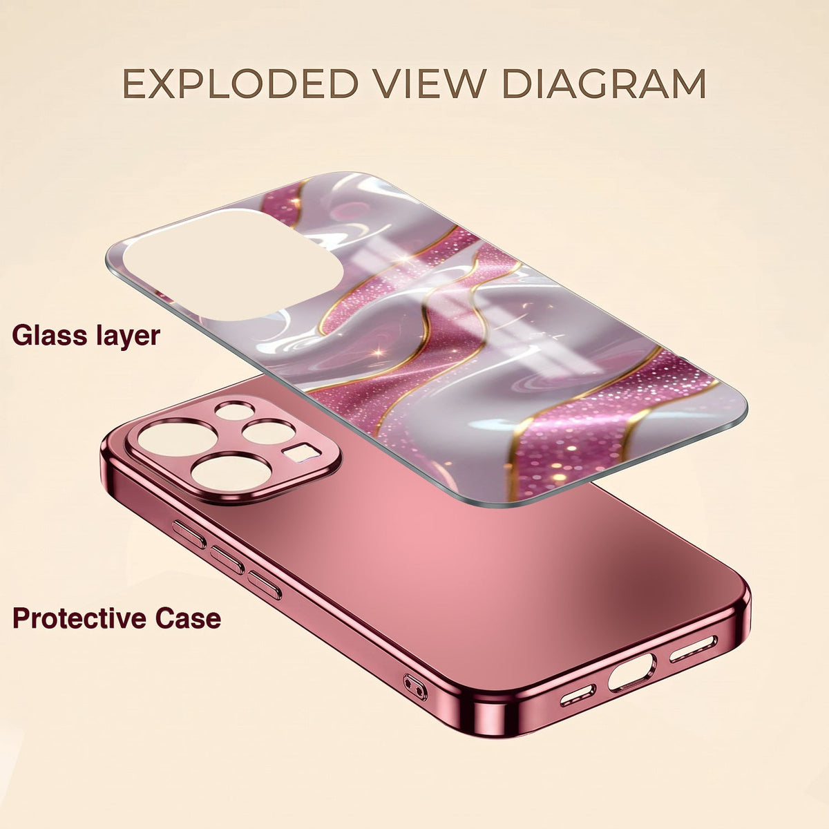 Vivo V70 5G Pearl Marble Pink Electroplated Glass Phone Back Case