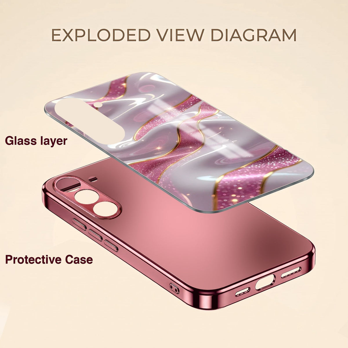 Samsung Galaxy A36 5G Pearl Marble Pink Electroplated Glass Phone Back Case