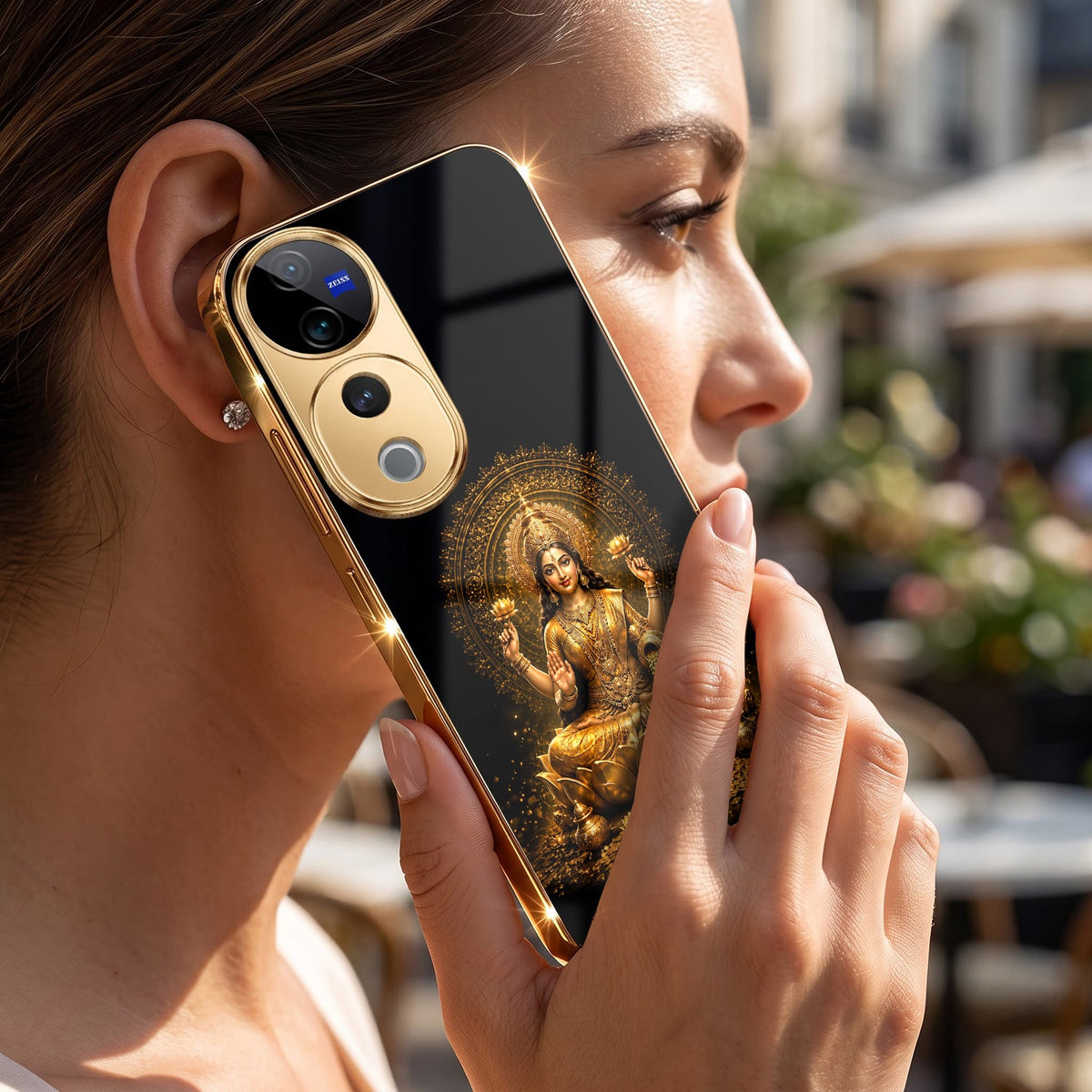 Vivo V40 Pro 5G Golden Maa Lakshmi Gold Electroplated Glass Phone Back Case