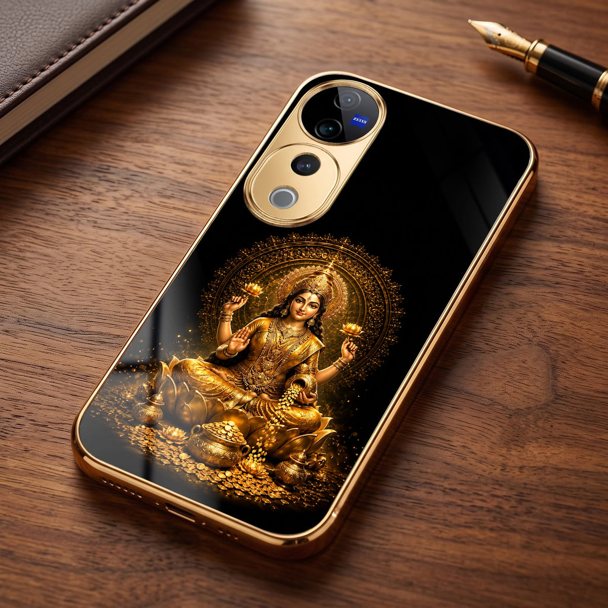 Vivo V40 Pro 5G Golden Maa Lakshmi Gold Electroplated Glass Phone Back Case