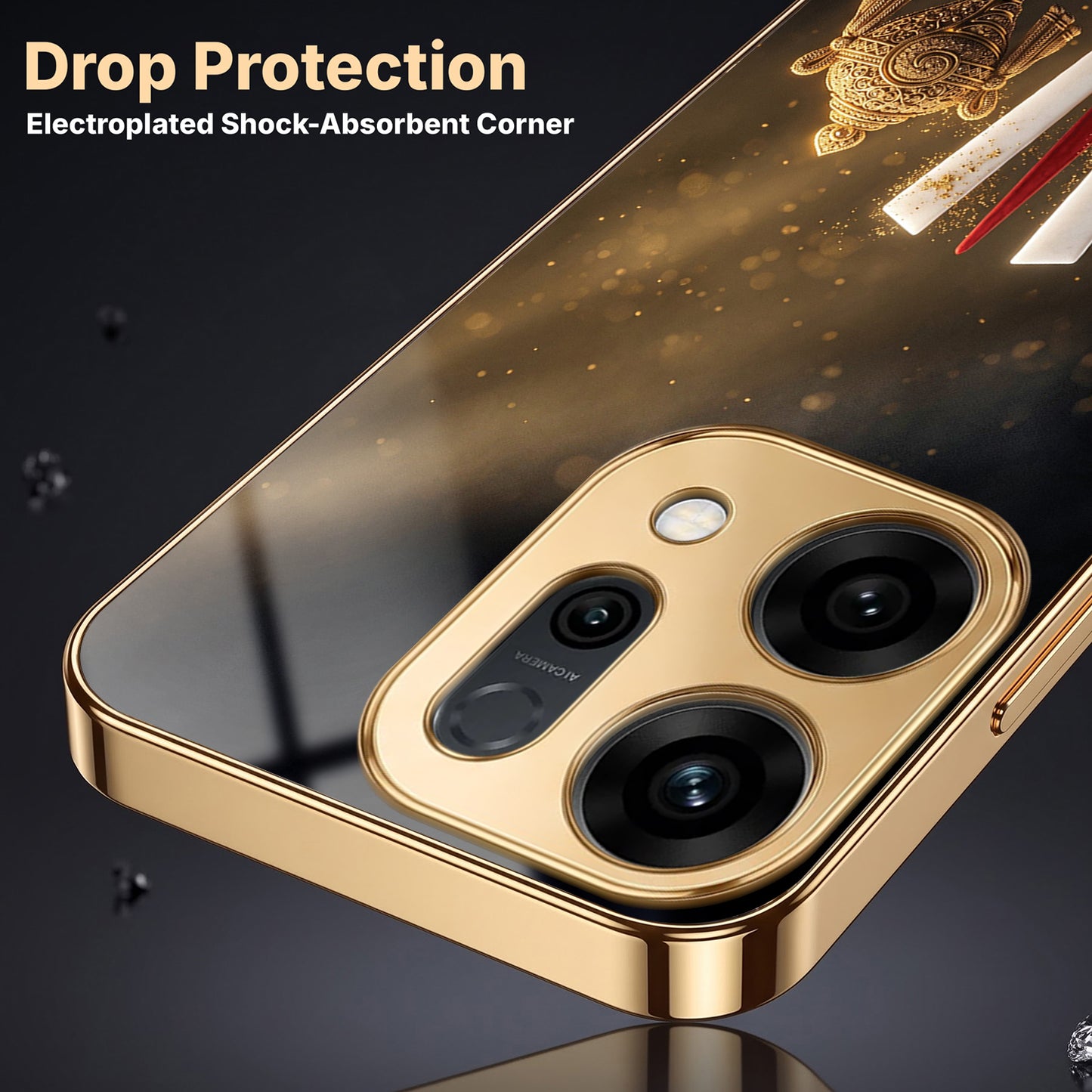Oppo Reno 14 5G Royal Heritage Edition Gold Electroplated Glass Phone Back Case