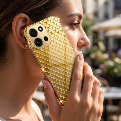 OnePlus Nord 6 5G Golden Criss Cross Gold Electroplated Glass Phone Back Case