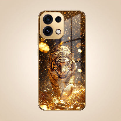Oppo Reno 16C 5G Luxury Tiger Gold Electroplated Glass Phone Back Case