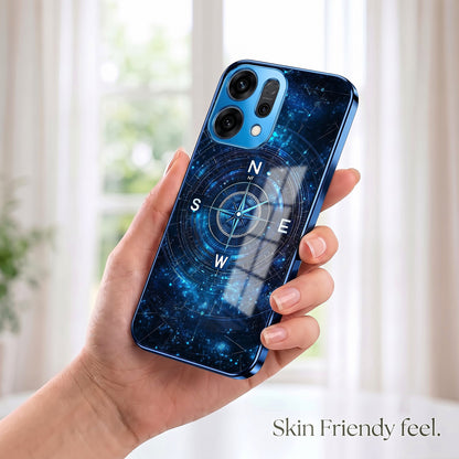 Oppo Reno 14 5G Astral Compass Blue Electroplated Glass Phone Back Case