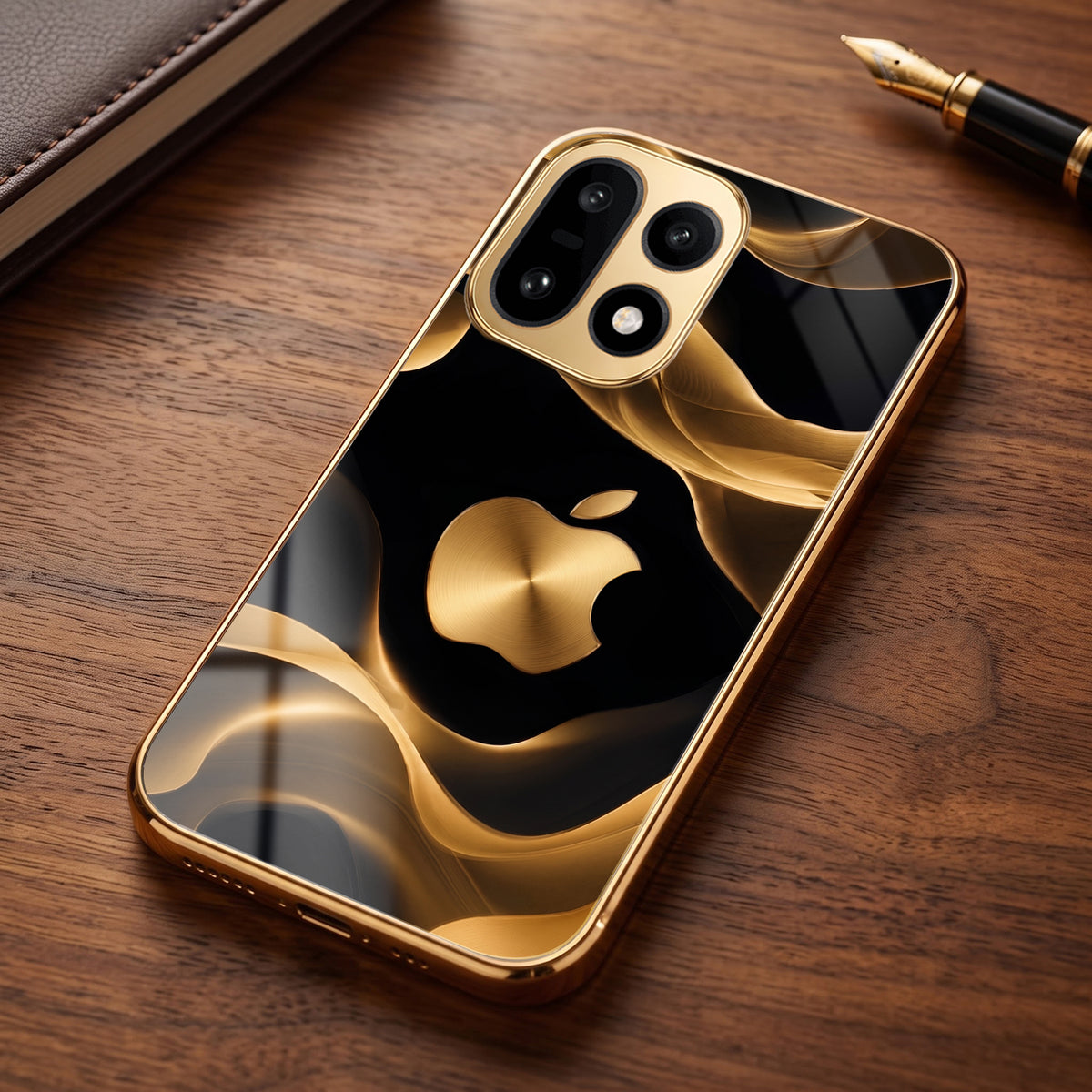 OnePlus 15 5G Luxury Wave Gold Electroplated Glass Phone Back Case