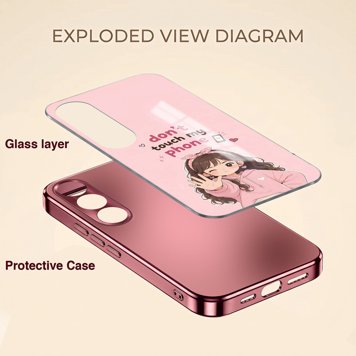Vivo V70 FE 5G Luxury Anime Girl Pink Electroplated Glass Phone Back Case