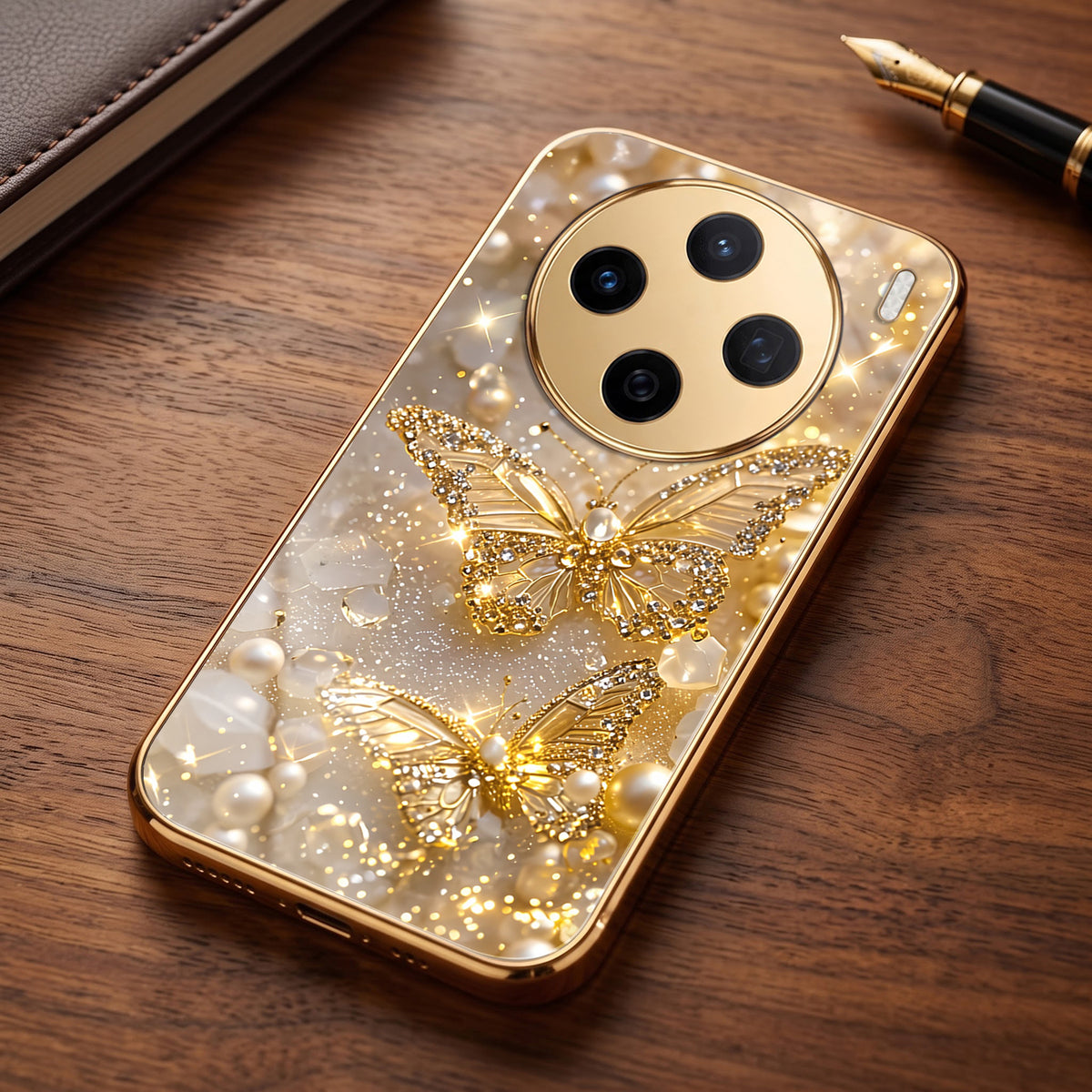 Vivo X200 5G Golden Butterfly Gold Electroplated Glass Phone Back Case