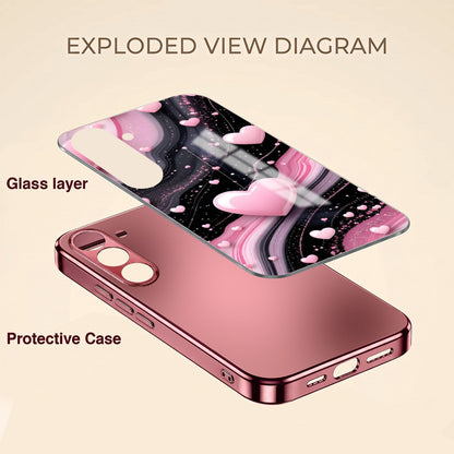 Samsung Galaxy A56 5G Love Sparkle Pink Electroplated Glass Phone Back Case