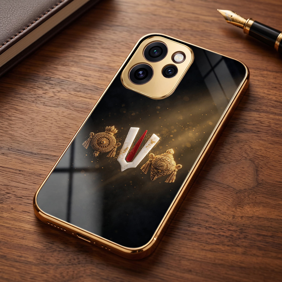 Oppo Reno 15 Pro Mini 5G Royal Heritage Edition Gold Electroplated Glass Phone Back Case