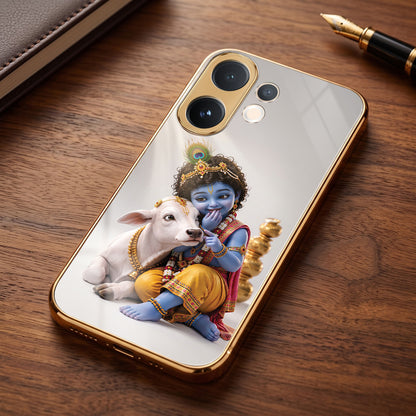 Vivo V60 5G Bal Krishna Blessings Gold Electroplated Glass Phone Back Case