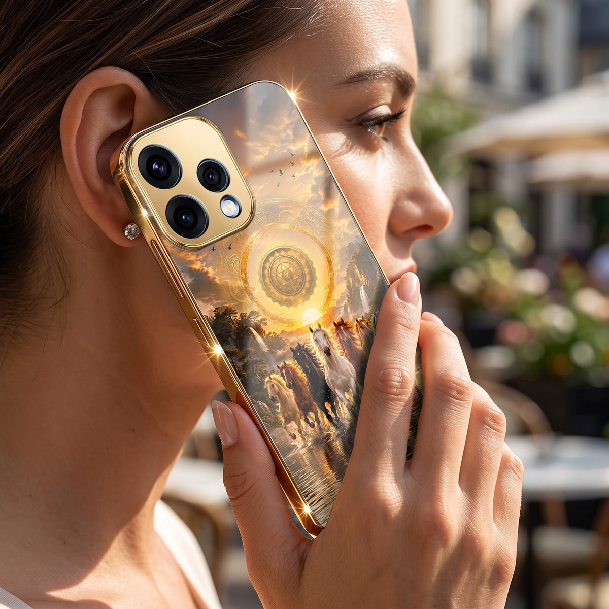 Oppo Reno 15 5G Celestial Seven Horses Gold Electroplated Glass Phone Back Case