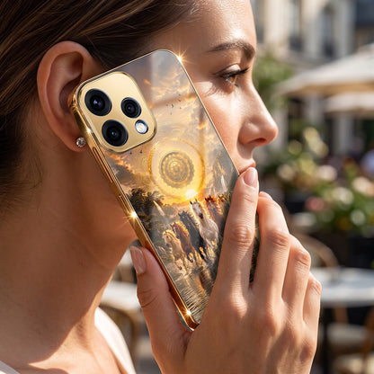 Oppo Reno 15 5G Celestial Seven Horses Gold Electroplated Glass Phone Back Case