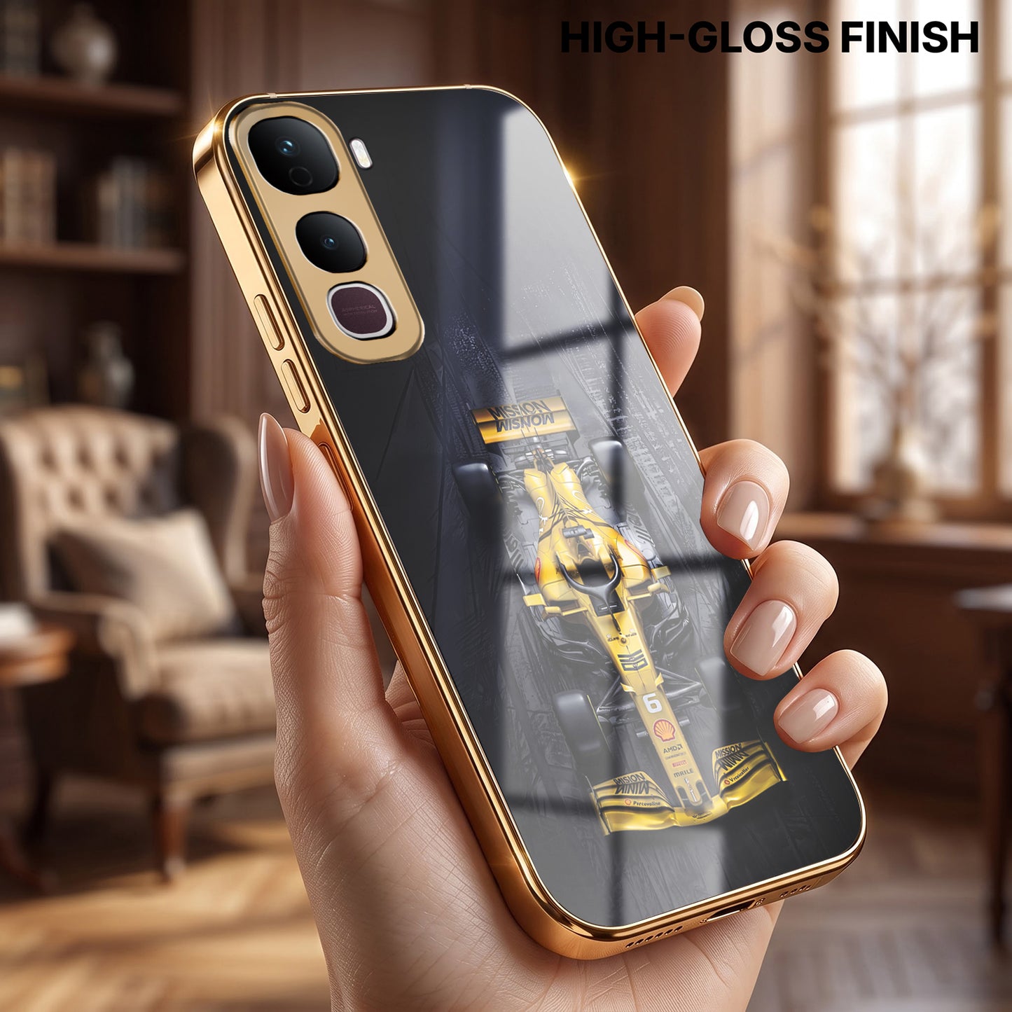 Vivo Y400 Pro 5G F1 Racing Car Gold Electroplated Glass Phone Back Case