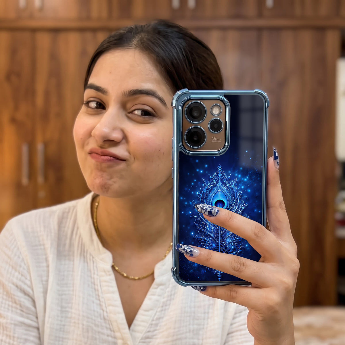 Oppo Reno 15 Pro Mini 5G Premium Peacock Feather Airbags Printed Back Case