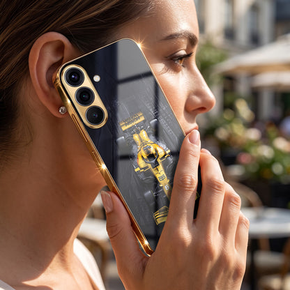 Samsung Galaxy A36 5G F1 Racing Car Gold Electroplated Glass Phone Back Case