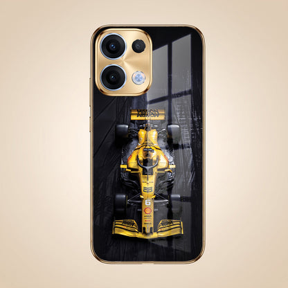 Oppo Reno 13 5G F1 Racing Car Gold Electroplated Glass Phone Back Case