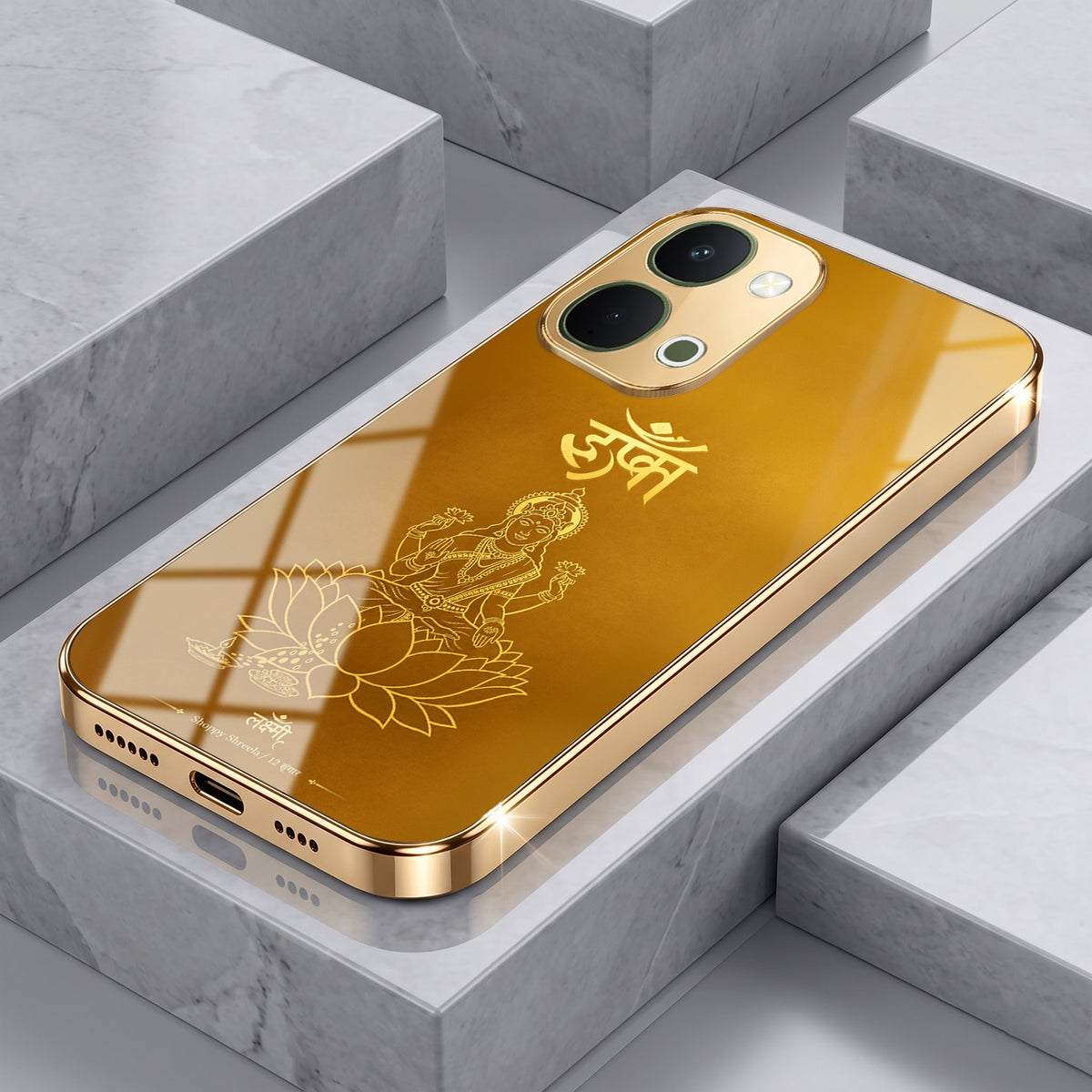 Vivo T5x 5G Shree Lakshmi Divine Gold Electroplated Glass Phone Back Case