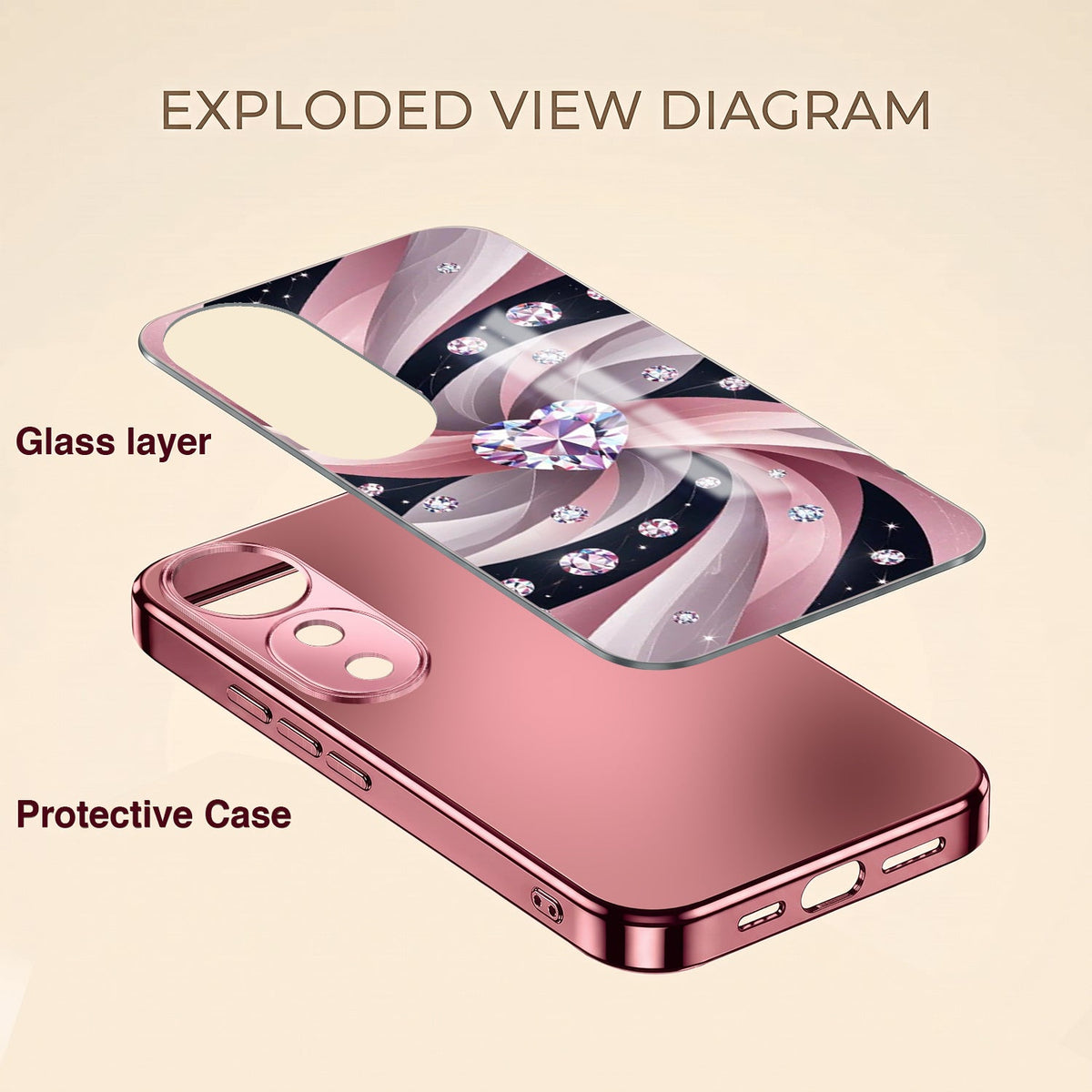 Vivo V40 Pro 5G Diamond Glam Pink Electroplated Glass Phone Back Case