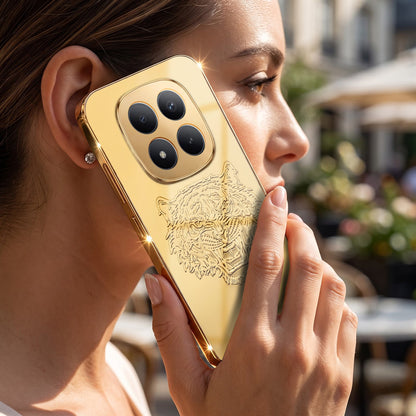 Redmi Note 15 Pro+ 5G Golden Tiger Face Gold Electroplated Glass Phone Back Case