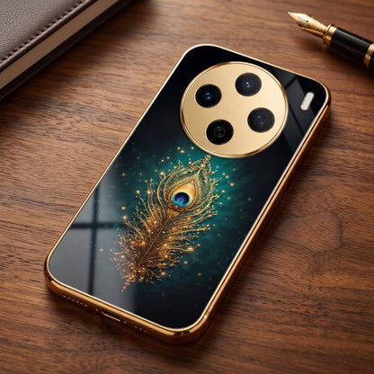 Vivo X200 5G Golden Peacock Feather Gold Electroplated Glass Phone Back Case