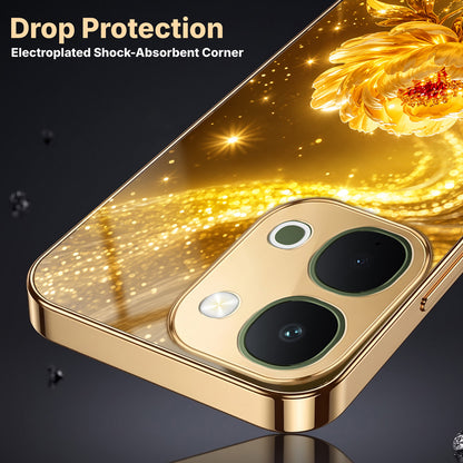 Vivo T5x 5G Golden Rose Elegance Gold Electroplated Glass Phone Back Case