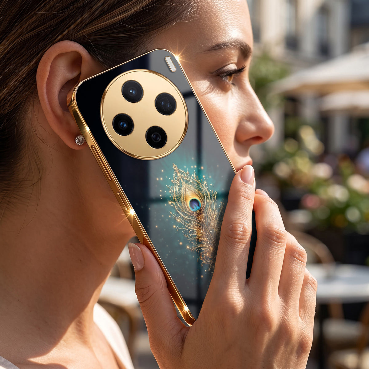Vivo X200 5G Golden Peacock Feather Gold Electroplated Glass Phone Back Case