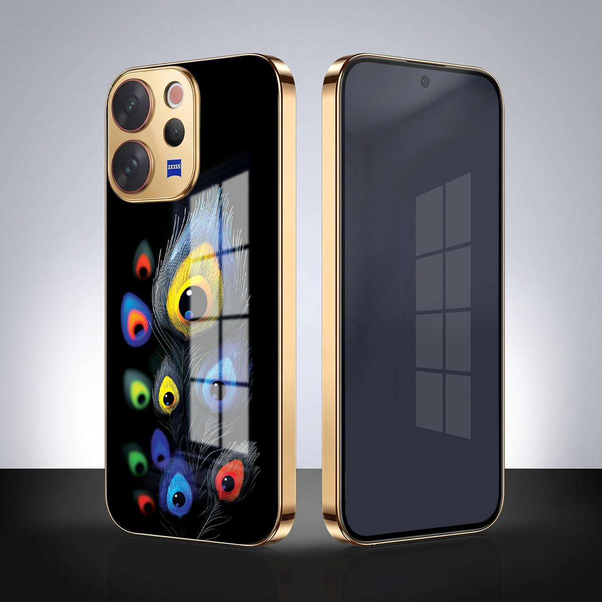 Vivo V70 5G Premium Peacock Feather Gold Electroplated Glass Phone Back Case