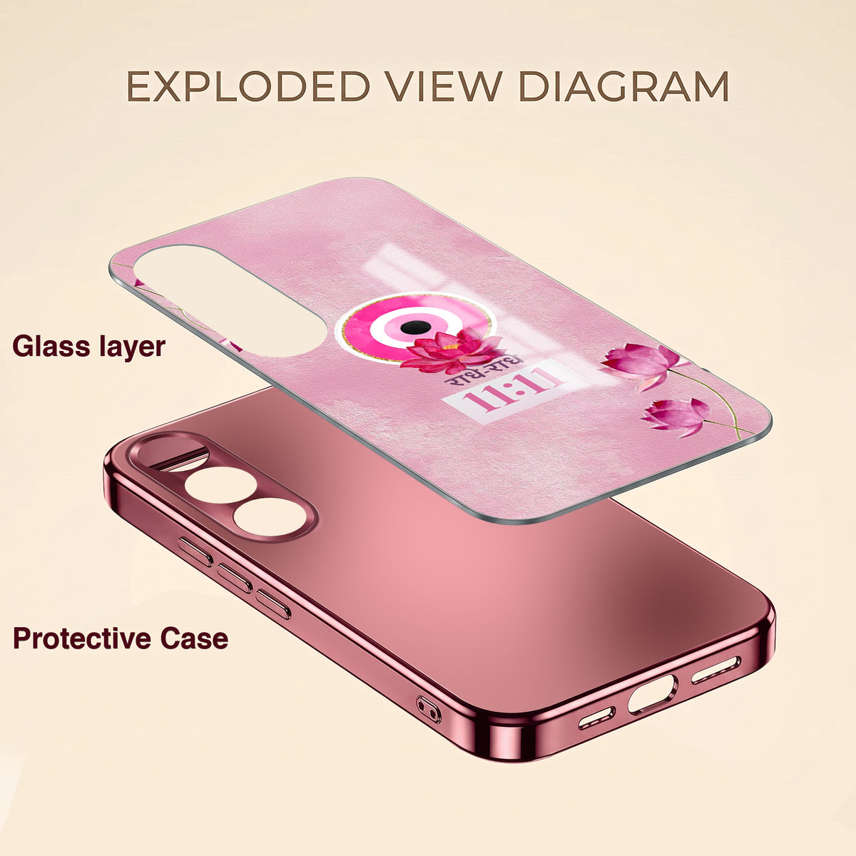 Vivo V70 FE 5G Luxury Radhe Radhe 11:11 Pink Electroplated Glass Phone Back Case
