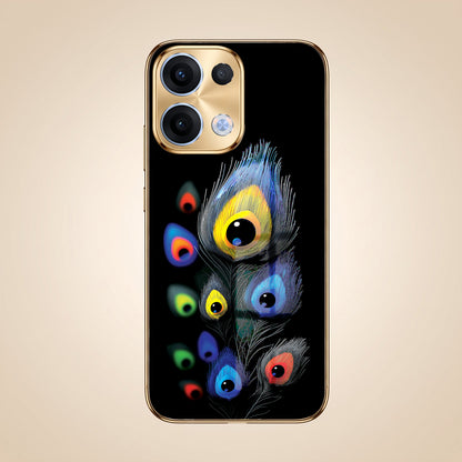 Oppo Reno 13 5G Premium Peacock Feather Gold Electroplated Glass Phone Back Case