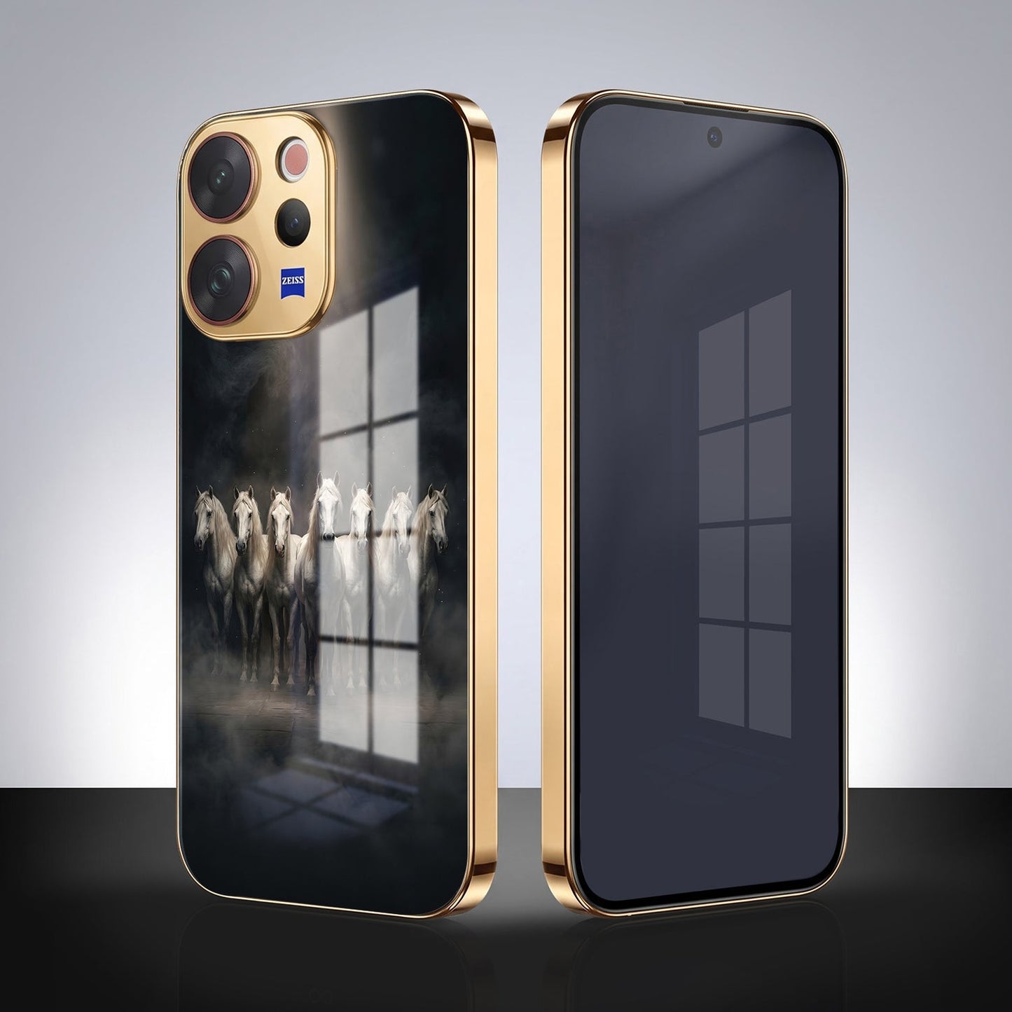 Vivo V70 5G Running Horses Gold Electroplated Glass Phone Back Case