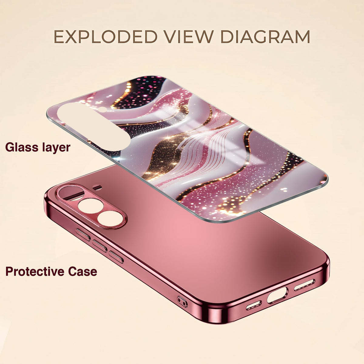 Samsung Galaxy A36 5G Midnight Pearl Wave Pink Electroplated Glass Phone Back Case